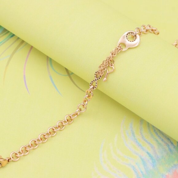 "Rose Gold Heart & Charm Link Bracelet in Premium Gold Plated Brass, XPBL0907 - Picture 4 of 12